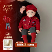 婴幼儿过年套装 子一整套婴儿拜年冬装 冬季 宝宝加绒衣服喜庆毛衣裤