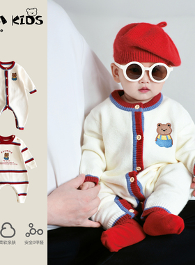 婴幼儿秋冬衣服宝宝冬装连体衣超萌可爱针织毛衣外出婴儿加绒爬服