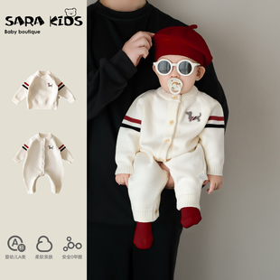 婴儿冬装 洋气衣服超萌可爱男宝宝针织连体衣小月龄秋冬哈衣爬爬服