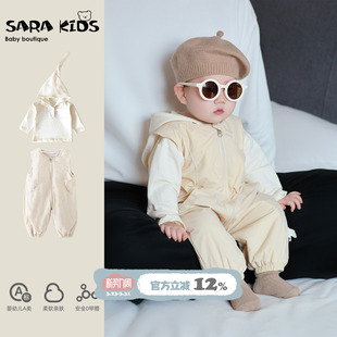 小月龄婴儿衣服婴童春装 春季 分体外出服两件套可爱 套装 宝宝背带裤