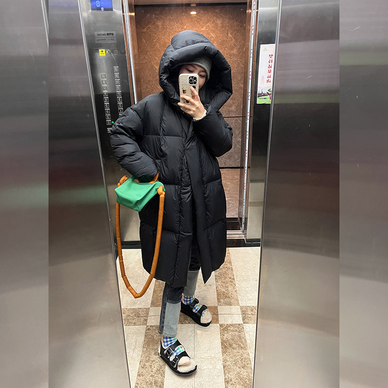 LULU简约中长款经典面包大连帽秋冬保暖新款加厚宽松外套羽绒服女