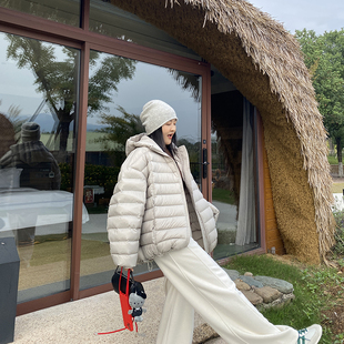 LULUZHANG90白鸭绒连帽短款轻薄基础排骨款简约实穿羽绒服外套女