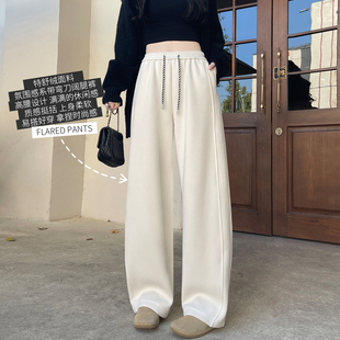 子 加绒加厚高腰宽松显瘦运动休闲糯米裤 白色弯刀阔腿裤 女秋冬新款