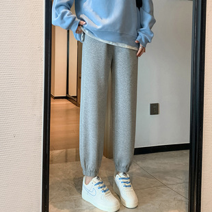 宽松束脚休闲长裤 灰色运动裤 ins潮2022新款 女春秋薄款 子 直筒卫裤