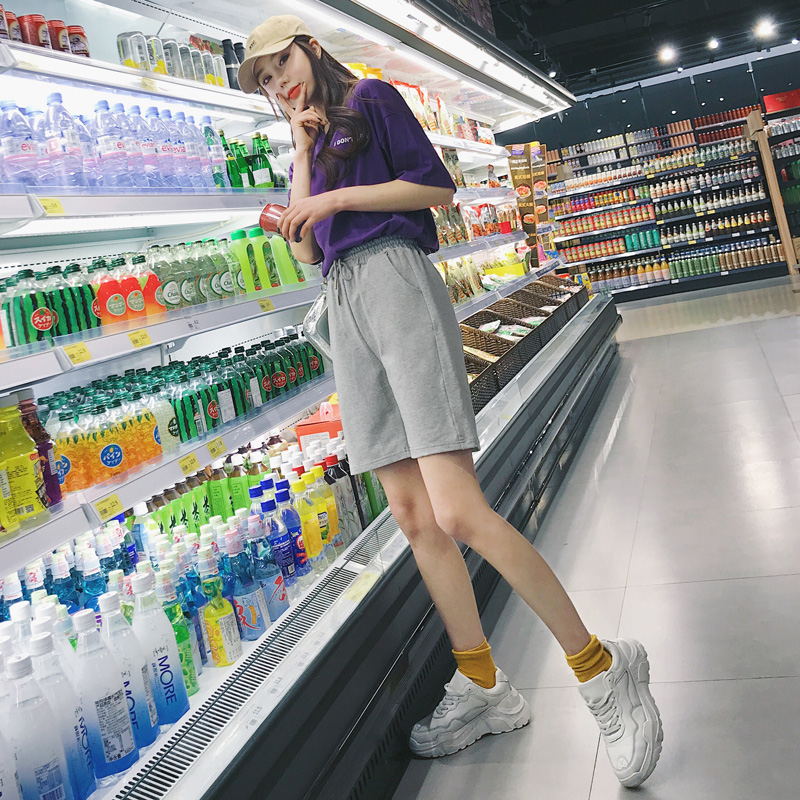 运动短裤女宽松夏季韩版bf风高腰百搭显瘦ins潮薄款直筒五分裤子