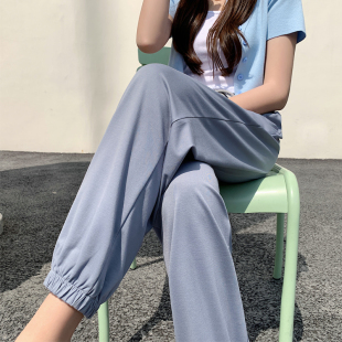 薄款 显瘦凉凉防蚊休闲裤 运动裤 冰丝宽松束脚卫裤 子 女2021新款 夏季