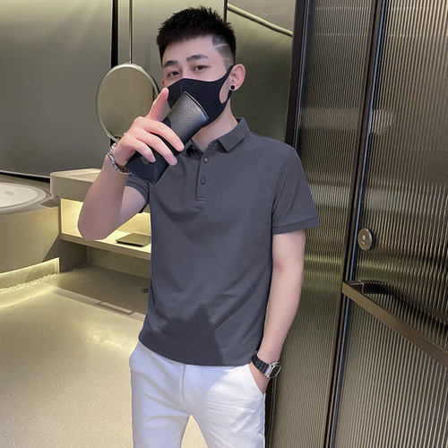 夏季短袖休闲纯色翻领上衣男