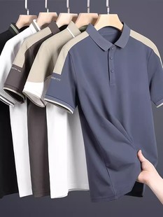 男装 t恤修身 拼色纽扣翻领冰丝polo衫 休闲短袖 半袖 套头上衣打底衫