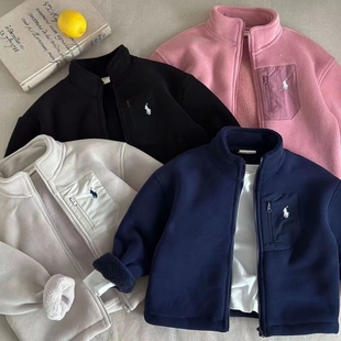 新款 儿童摇粒绒外套2026秋冬男女童洋气立领夹克宝宝加绒百搭上衣