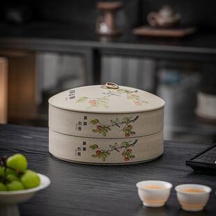 粗陶可叠放普洱茶饼罐老岩泥仿古白茶叶罐茶饼茶盒大号陶瓷茶叶罐