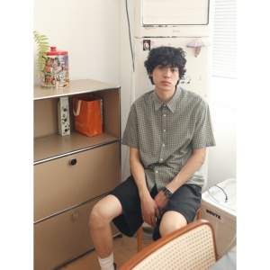 mcxmciii吂司其 复古日系咖色暗格纹短袖衬衫cleanfit小格子衬衣