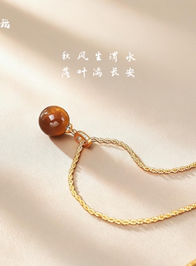 天然虎眼石吊坠项链简约时尚高级感秋冬毛衣链美拉德颈链温柔氛围