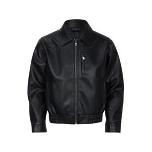 L0035高街美式男女机车服结构型夹克设计男式短宽型翻领皮衣外套