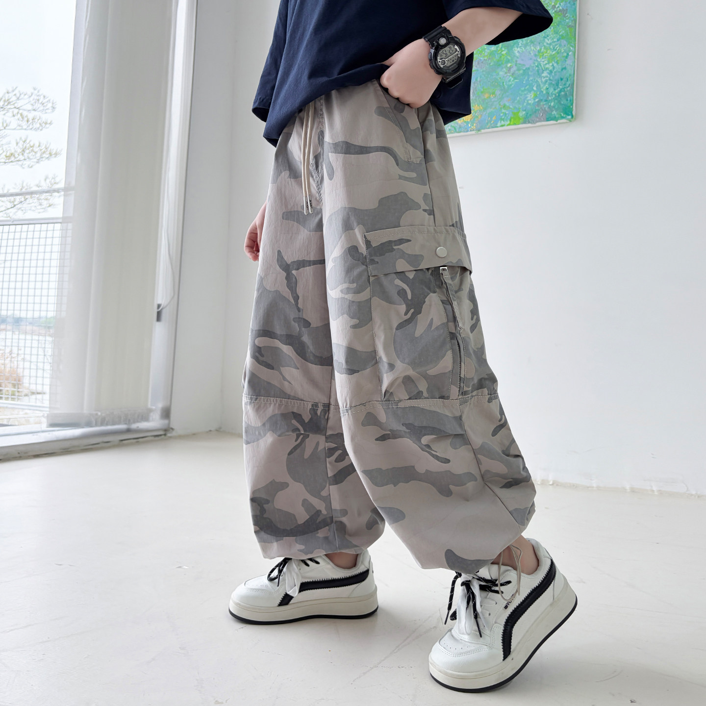 贝田男童夏季迷彩工装防蚊裤图片