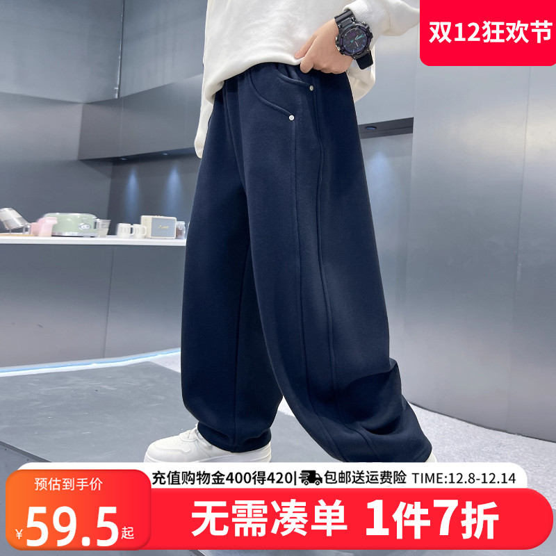 贝田男童冬季加绒加厚运动裤