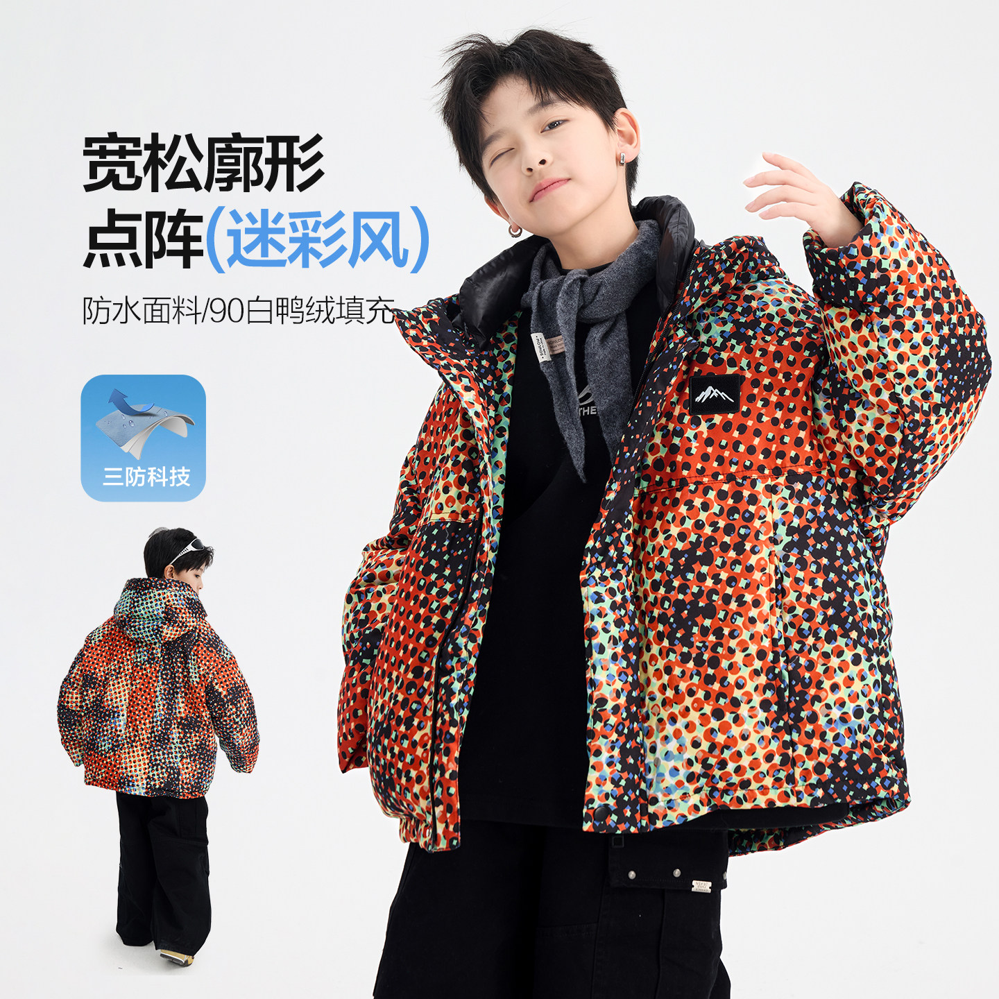 儿童羽绒服男童潮酷冬季加厚外套2025新款大童御寒男款迷彩面包服