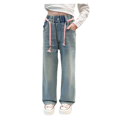 贝田女童洋气时髦牛仔阔腿裤