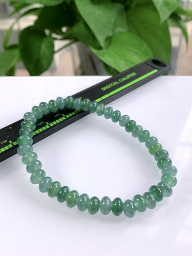天然翡翠A货，卡7冰种起胶满色算盘珠手串手链1678