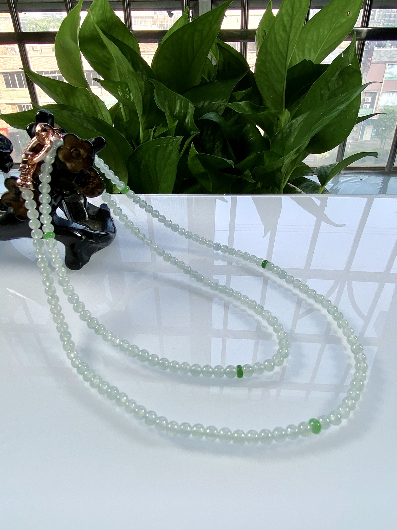 缅甸天然翡翠A货,卡4高冰种起光起胶小米珠小圆珠项链手链2111