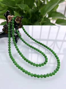 收藏级别 卡5冰种浓阳绿圆珠微塔珠项链2558 缅甸天然翡翠A货