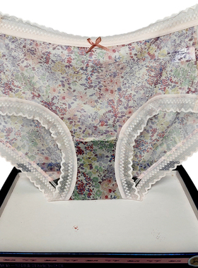 彩田内裤女网纱印花抗菌中腰21771蕾丝边透气速干包臀平脚性感薄