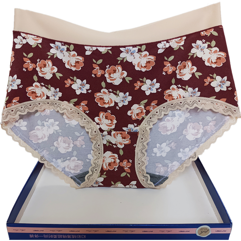 彩田内裤女中腰莫代尔秋季印花