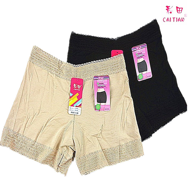 彩田内裤女30190安全裤莫代尔棉中腰平脚四角170纯色蕾丝边防走光