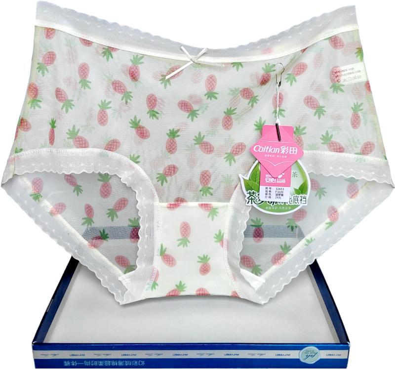 彩田内裤女32653网布印花茶多酚