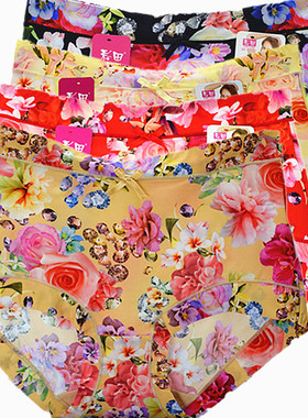 3条彩田内裤女中腰30987高腰30988平脚包臀抑菌速干冰丝印花奢华