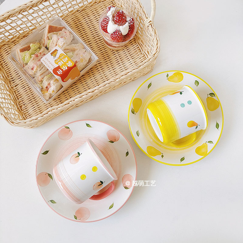 北欧小清新ins釉下彩餐具网红甜品蛋糕盘菜盘水蜜桃图案陶瓷盘子