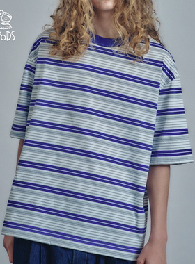 现货授权is-ness Border T-Shirt 复古条纹圆领T恤26SS