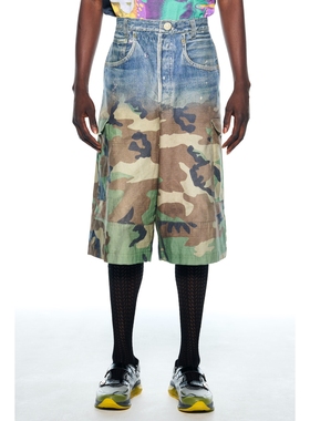 现货TOLQ Denim Pants×Cargo Shorts 丹宁印花渐变工装短裤26SS