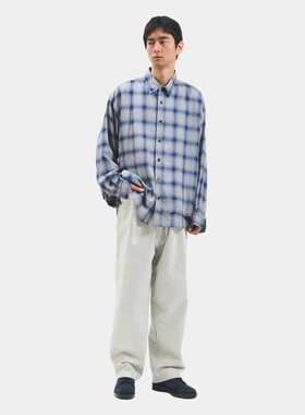 现货授权meanswhile Ombre Side Slit SH 格纹休闲衬衫外搭25FW