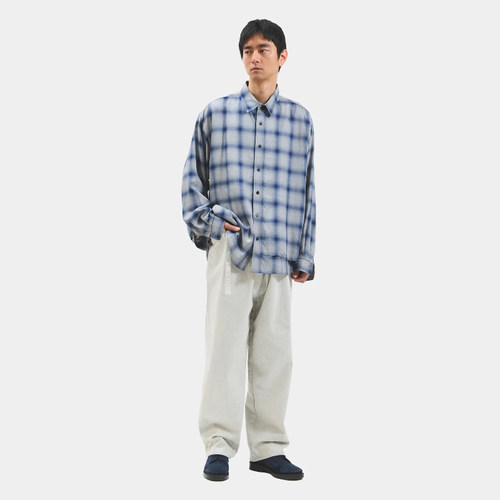 现货授权meanswhile Ombre Side Slit SH 格纹休闲衬衫外搭25FW