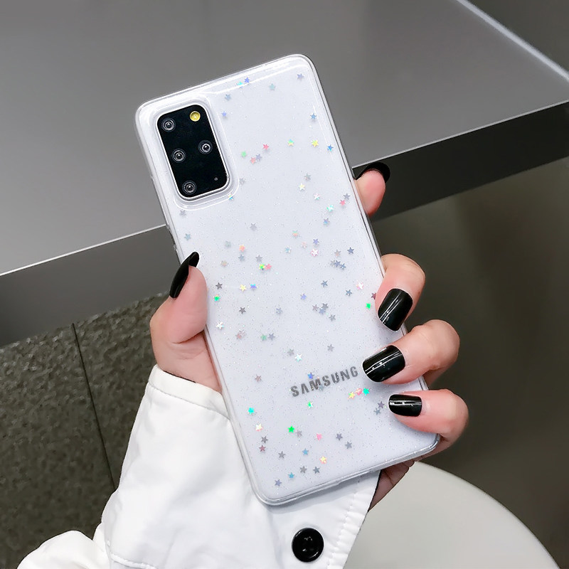 小清新透明闪粉星星适用于三星s23ultra s22 s21手机壳s10/s8/s9+防摔软胶套note20 N10薄款女