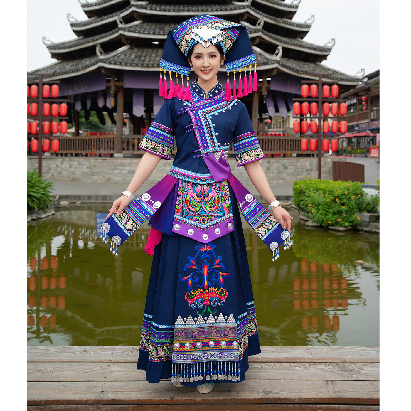广西壮族服装女成人刺绣壮锦盛装演出服饰套装56个少数名族三月三图片