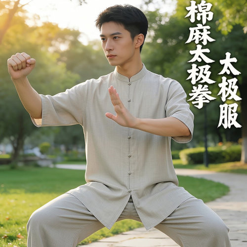 棉麻太极拳太极服男2026新款薄款