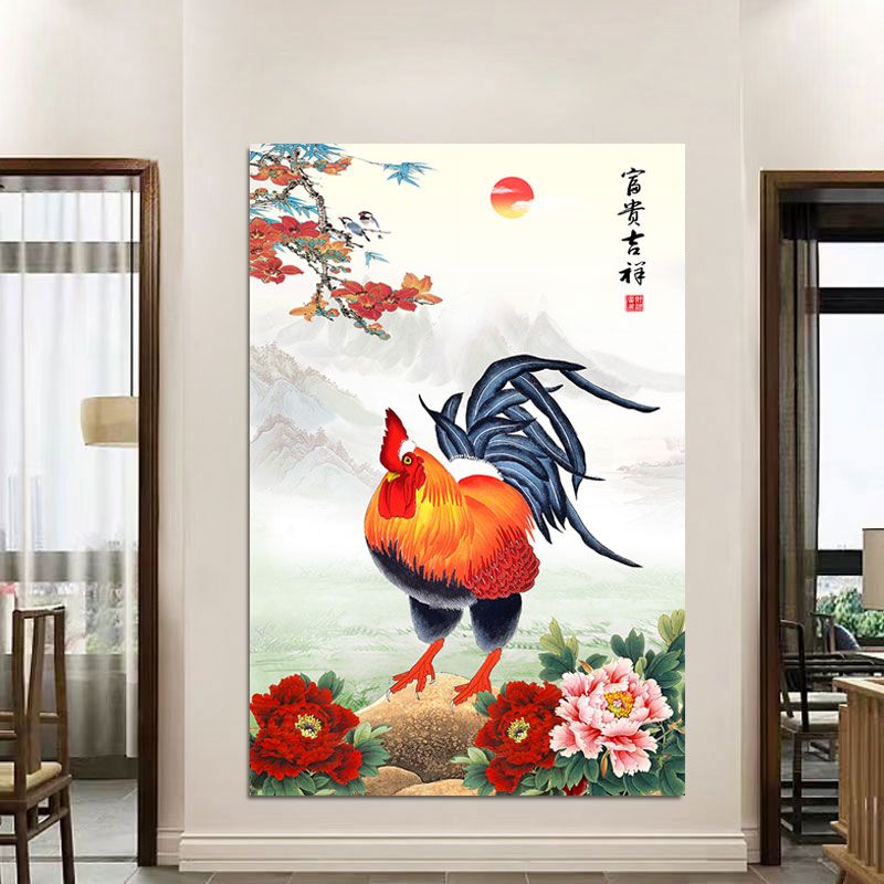金鸡报晓挂画富贵吉祥客厅走廊玄关墙壁画动物大公鸡生肖鸡装饰画图片