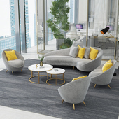 北欧轻奢沙发茶几组合办公室异形沙发简约现代接待室会客弧形沙发