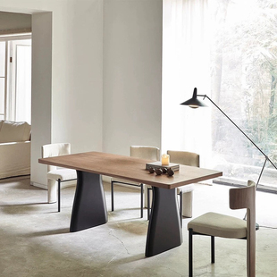 中古风实木工作台家用简约餐桌设计师轻奢书桌原木胡桃色办公长桌