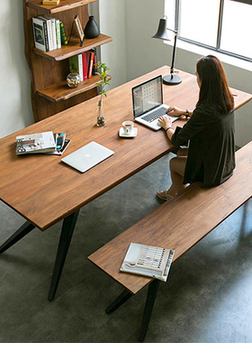 LOFT北欧实木工作台书桌办公会议桌椅茶餐桌椅组合洽谈接待长条桌