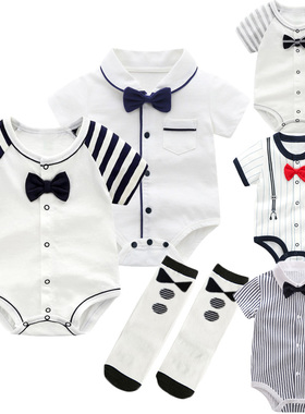 男宝宝三角哈衣夏季婴儿连体衣新生儿包屁衣服满月百天服纯棉夏装