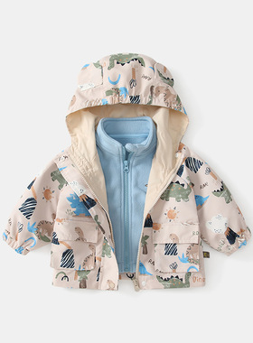 儿童外套秋冬装新款 男宝宝防风可拆卸冲锋衣两件套二合一派克服