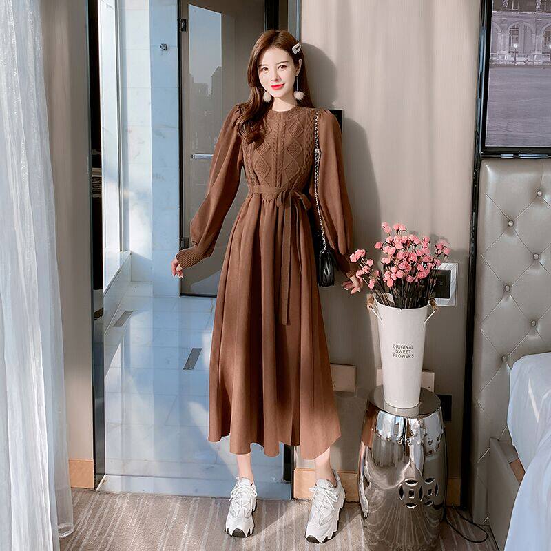 간호 복장 가을 겨울 긴 소매 산후 니트 스플 라이스 가짜 투피스 나들이 중간 길이 슬림 간호 바닥 복장