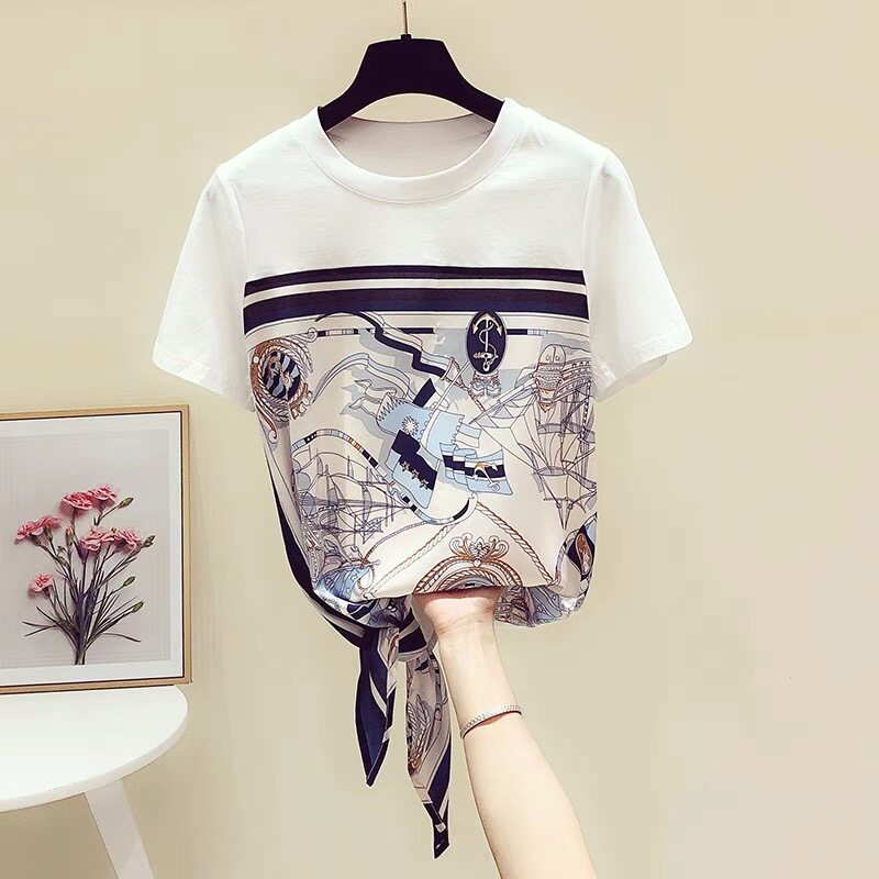 간호 티셔츠 여름 산후 복고풍 인쇄 나들이 패션 느슨한 서양식 간호 탑 라운드 넥 HOT MOM FASHION