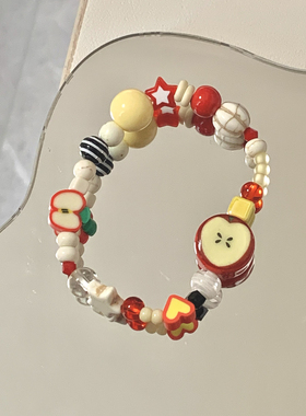 苹苹也安安｜原创小众设计夏日可爱复古百搭陶瓷苹果星星串珠手链