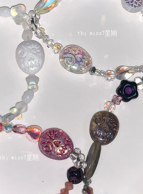 万圣图鉴/原创小众设计ins暗黑复古进口捷克珠骷髅不规则串珠手链