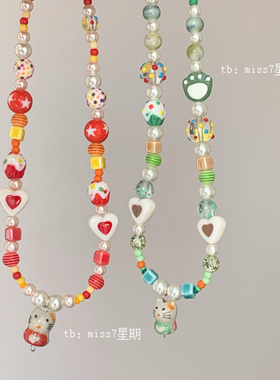 kitty^原创小众设计可爱彩色多巴胺甜妹hellokitty凯蒂猫串珠项链