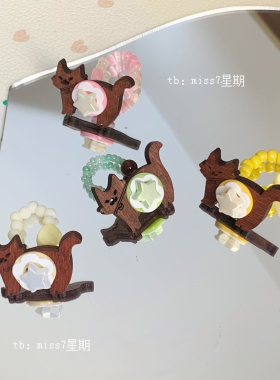 猫猫聚会｜原创小众设计可爱复古童趣y2k卡通小猫彩色纽扣戒指