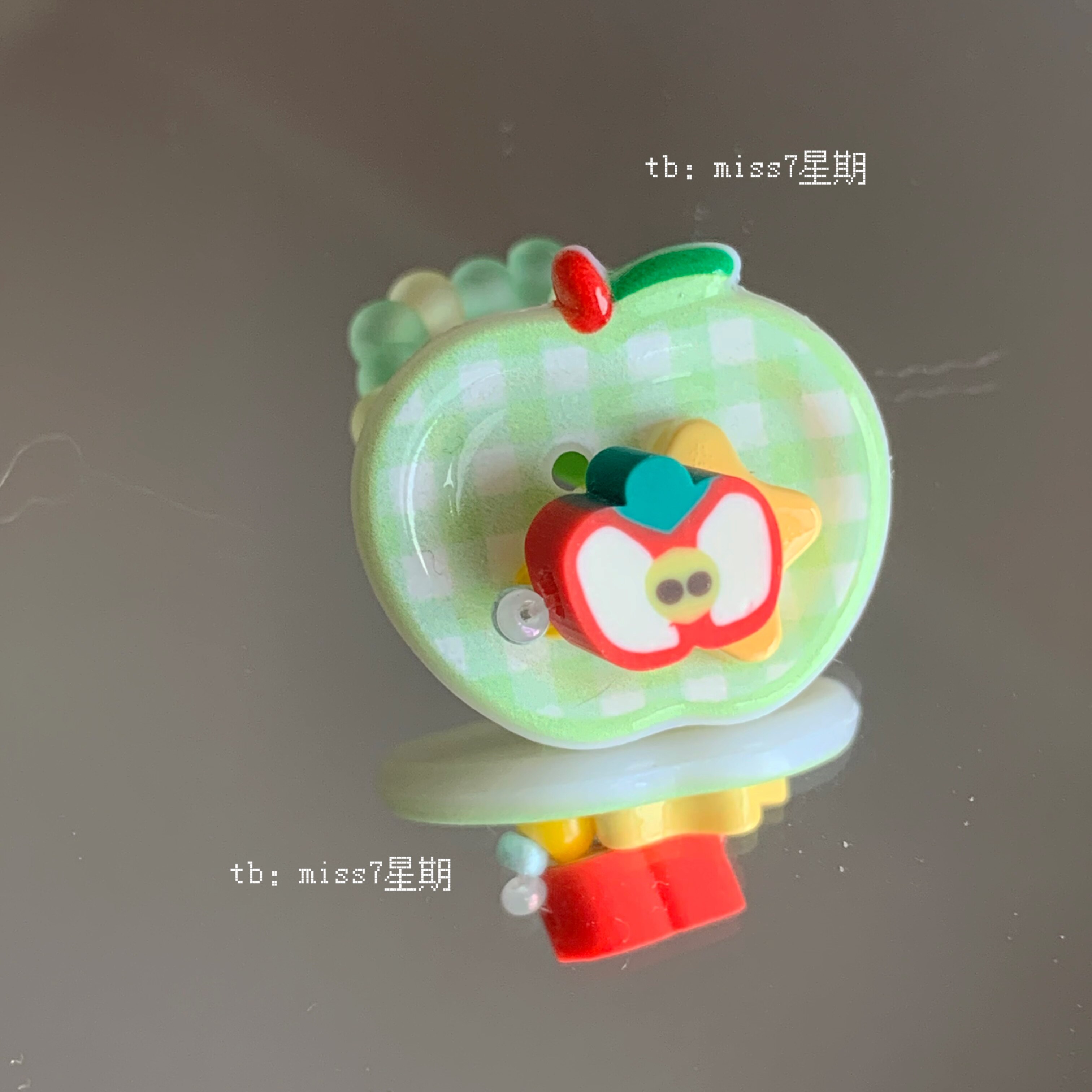 青苹果｜原创小众设计ins可爱清新夏日童趣y2k千禧苹果纽扣戒指